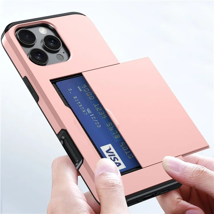 Para iPhone 16 Pro Max Case TPU + PC Capa de Telefone Protetora com Porta-Cartão - Rose Gold