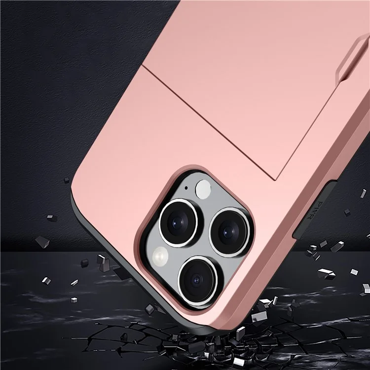 Para iPhone 16 Pro Max Case TPU + PC Capa de Telefone Protetora com Porta-Cartão - Rose Gold