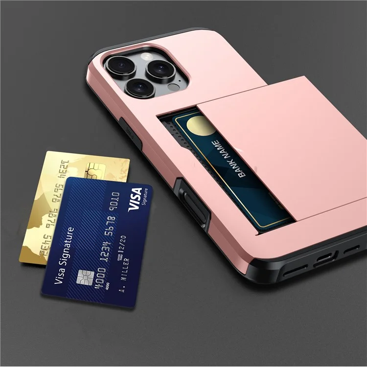 Para iPhone 16 Pro Max Case TPU + PC Capa de Telefone Protetora com Porta-Cartão - Rose Gold