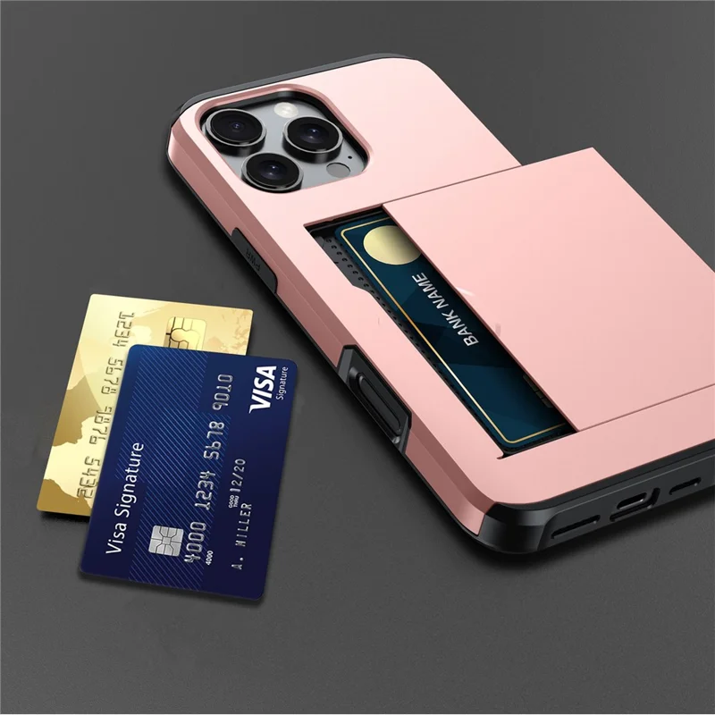For iPhone 16 Pro Case Hidden Card Holder TPU + PC Phone Cover - Gold