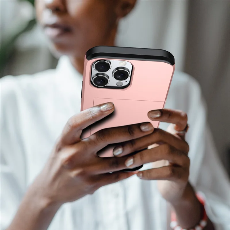 For iPhone 16 Pro Case Hidden Card Holder TPU + PC Phone Cover - Gold