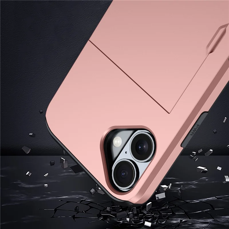 For  iPhone 16 Case Dual Layer TPU + PC Phone Cover with Sliding Card Slot - Grey