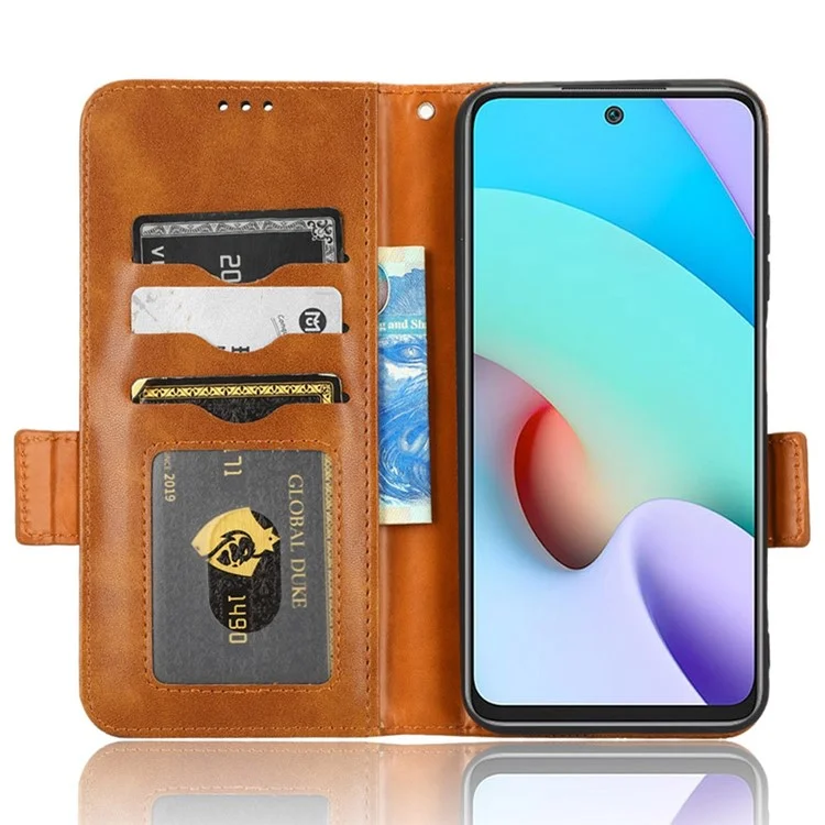 Pour Xiaomi Redmi 10 5G / Redmi Note 11e 5G / Redmi 10 Prime + 5G Triangle Modèle Imprimé Portage Flip Portefeuille pu le Cuir Téléphone Avec Sangle - Brun