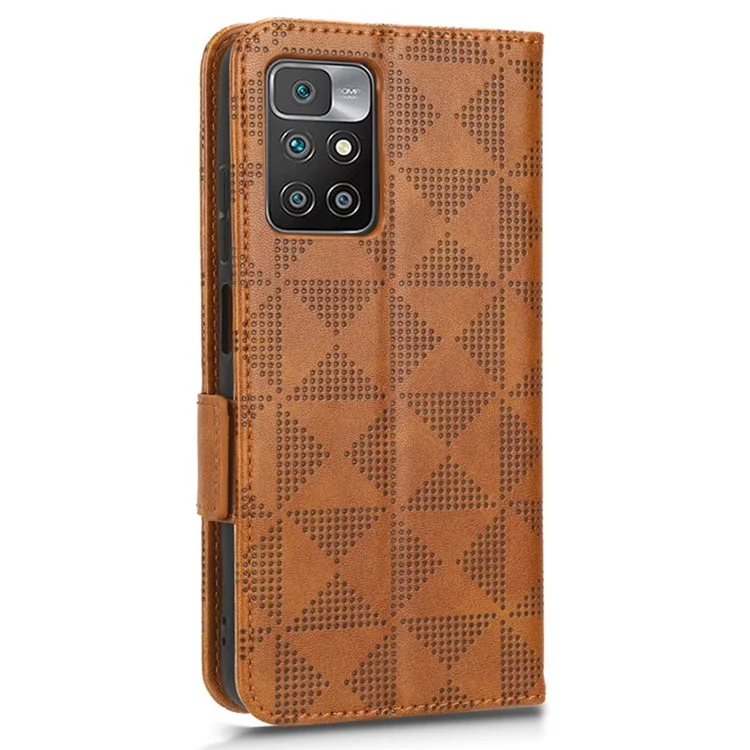 Pour Xiaomi Redmi 10 5G / Redmi Note 11e 5G / Redmi 10 Prime + 5G Triangle Modèle Imprimé Portage Flip Portefeuille pu le Cuir Téléphone Avec Sangle - Brun