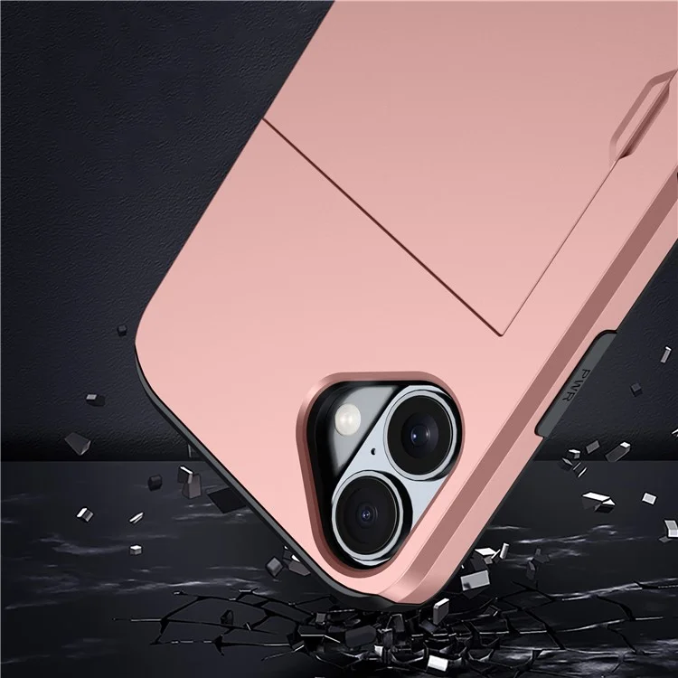Per iPhone 16 Plus Case con porta carte di credito TPU + PC Custodia per telefono a doppio strato antiurto - Rose Gold
