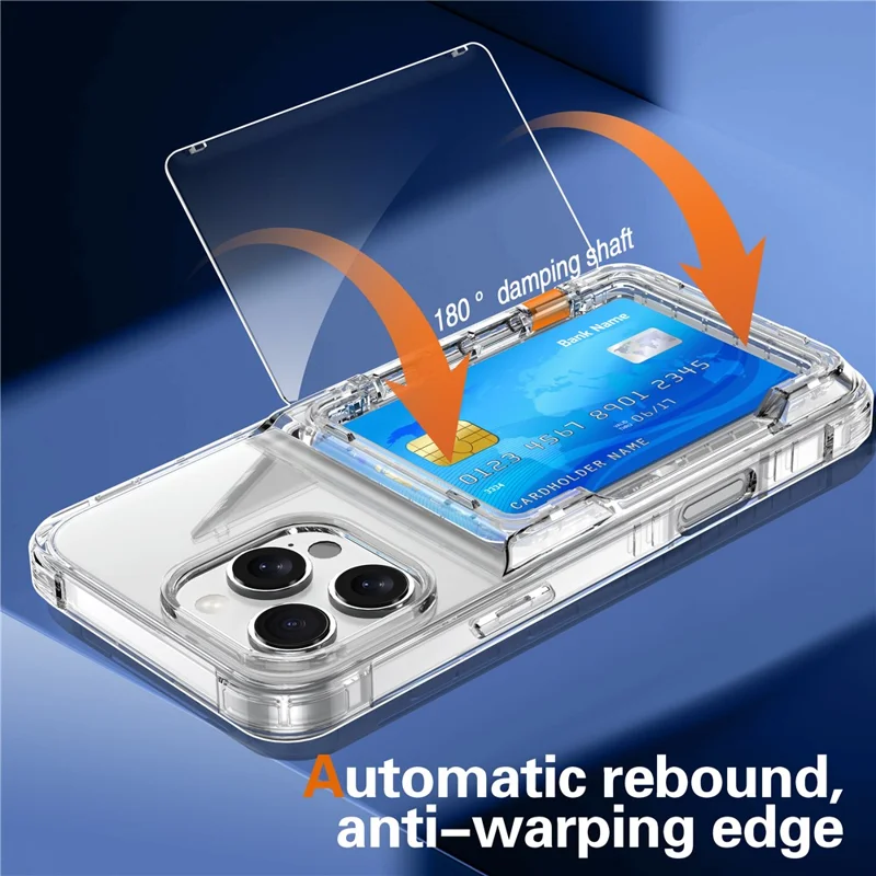 For iPhone 16 Pro Clear Case Kickstand Card Holder PC+TPU Phone Cover - Transparent