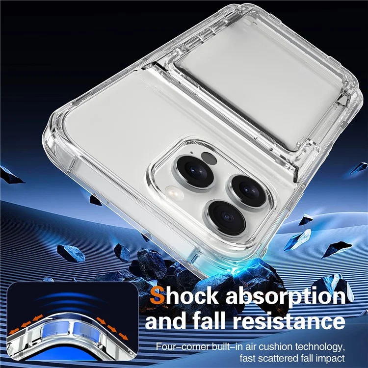 Funda transparente para iPhone 16 Pro Max de PC+TPU con soporte para tarjetas