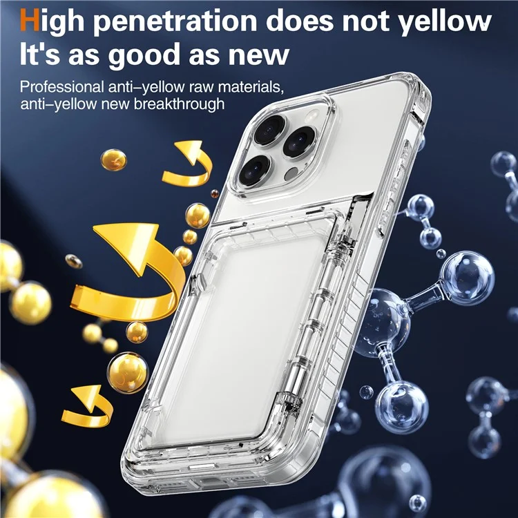 Funda transparente para iPhone 16 Pro Max de PC+TPU con soporte para tarjetas