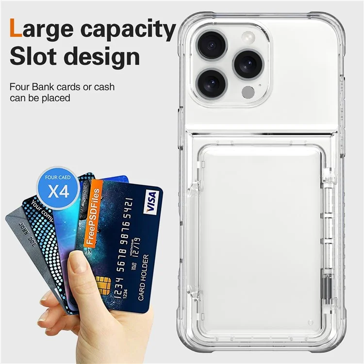 Funda transparente para iPhone 16 Pro Max de PC+TPU con soporte para tarjetas