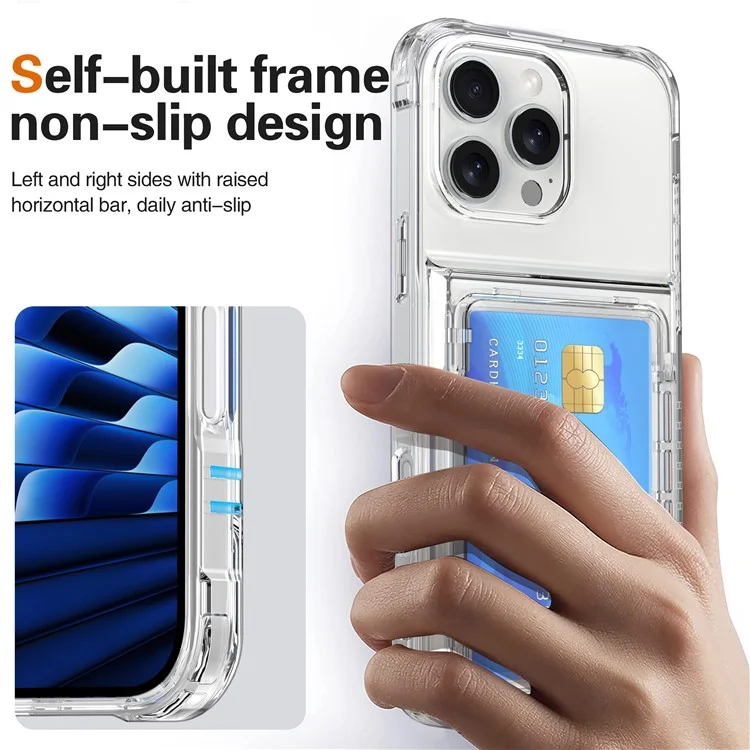 Funda transparente para iPhone 16 Pro Max de PC+TPU con soporte para tarjetas