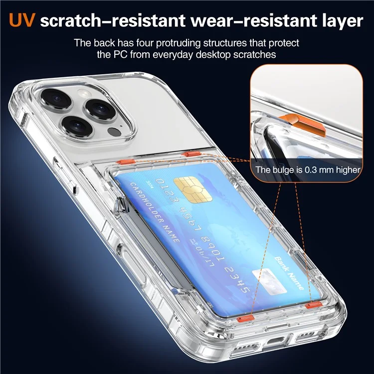 Funda transparente para iPhone 16 Pro Max de PC+TPU con soporte para tarjetas