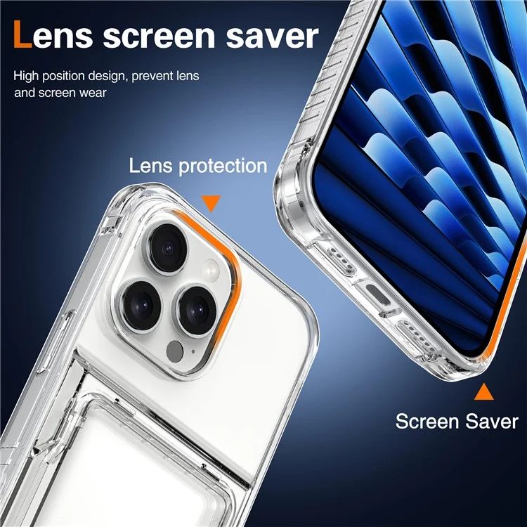Funda transparente para iPhone 16 Pro Max de PC+TPU con soporte para tarjetas