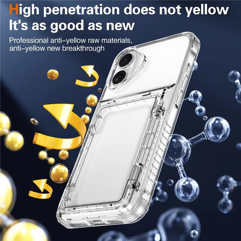 For iPhone 16 Plus Case PC+TPU Clear Phone Cover Card Holder Kickstand - Transparent
