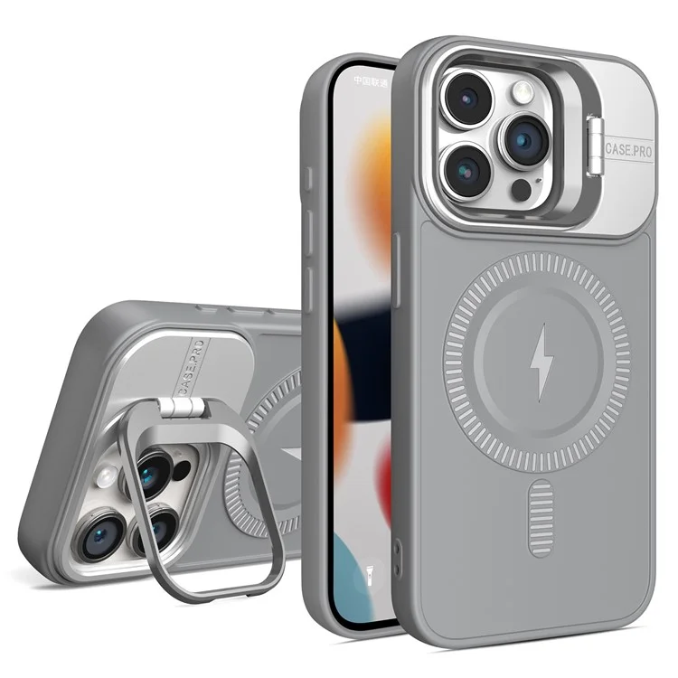 Für iPhone 13 Pro Max Magnetische Hülle PC+TPU Handyhülle mit Objektivrahmen Ständer - Titanium Grey