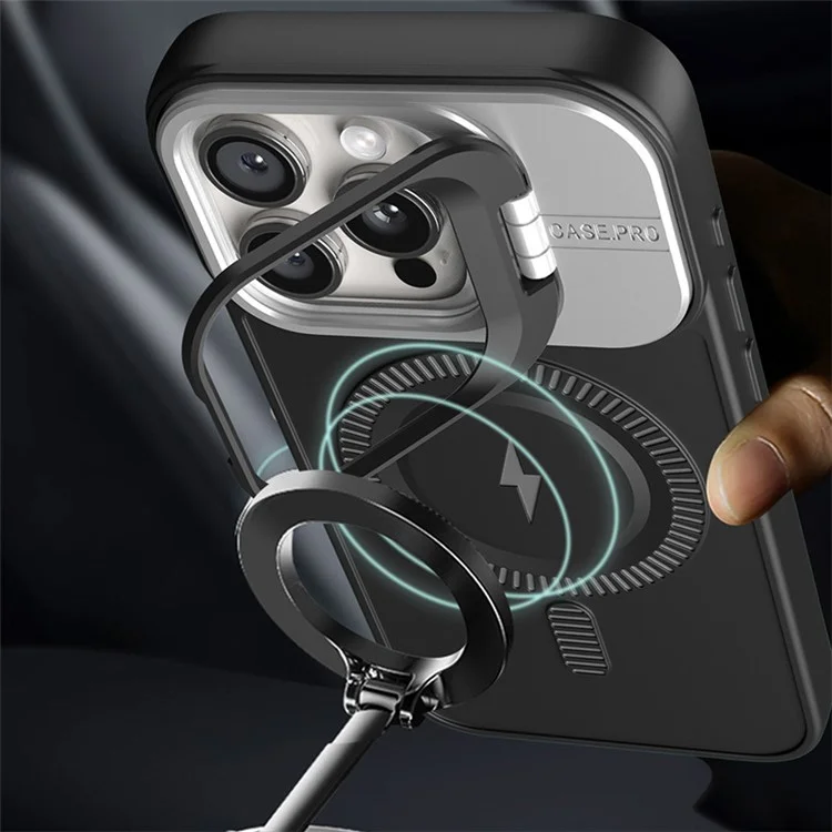 Für iPhone 13 Pro Max Magnetische Hülle PC+TPU Handyhülle mit Objektivrahmen Ständer - Titanium Grey