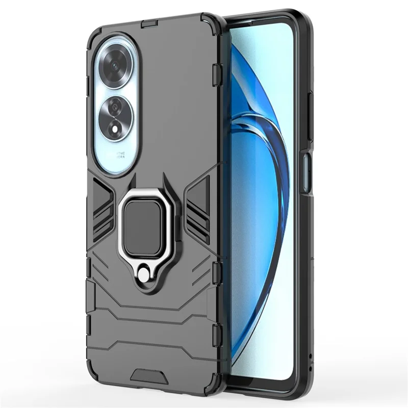 Für Oppo A60 4G-Gehäuse Ring Kickstand Military Grade PC + TPU-Handyhülle - Schwarz