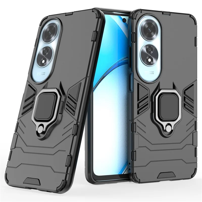 Für Oppo A60 4G-Gehäuse Ring Kickstand Military Grade PC + TPU-Handyhülle - Schwarz