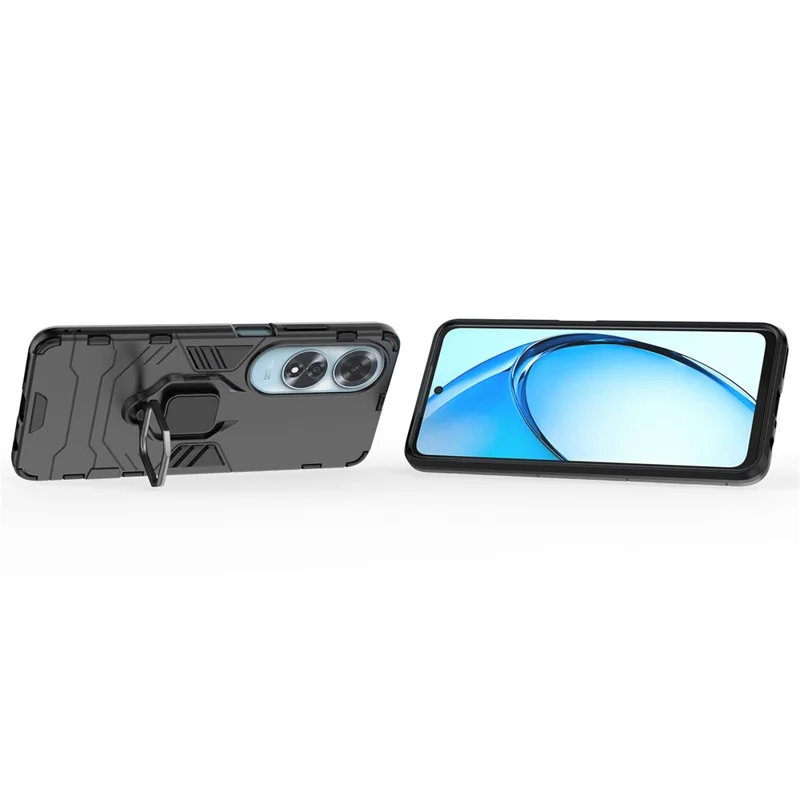 Für Oppo A60 4G-Gehäuse Ring Kickstand Military Grade PC + TPU-Handyhülle - Schwarz
