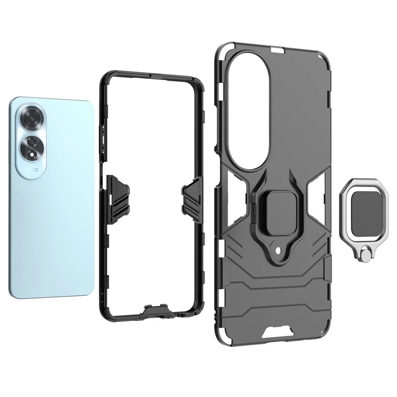 Für Oppo A60 4G-Gehäuse Ring Kickstand Military Grade PC + TPU-Handyhülle - Schwarz