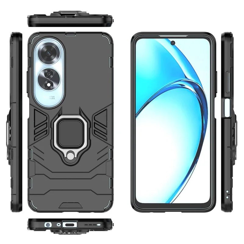 Für Oppo A60 4G-Gehäuse Ring Kickstand Military Grade PC + TPU-Handyhülle - Schwarz