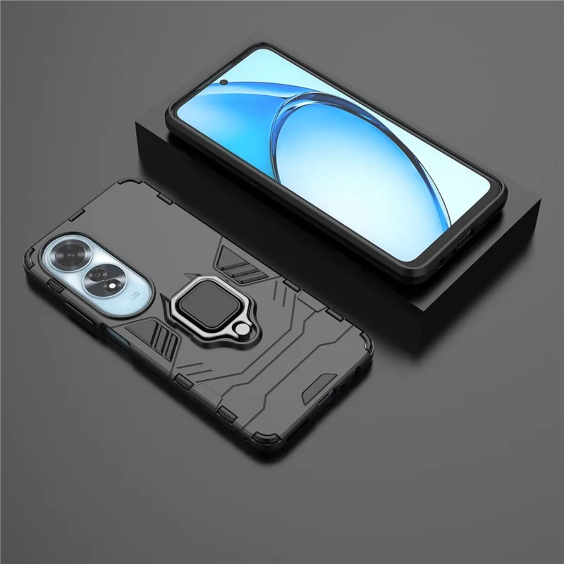 Für Oppo A60 4G-Gehäuse Ring Kickstand Military Grade PC + TPU-Handyhülle - Schwarz