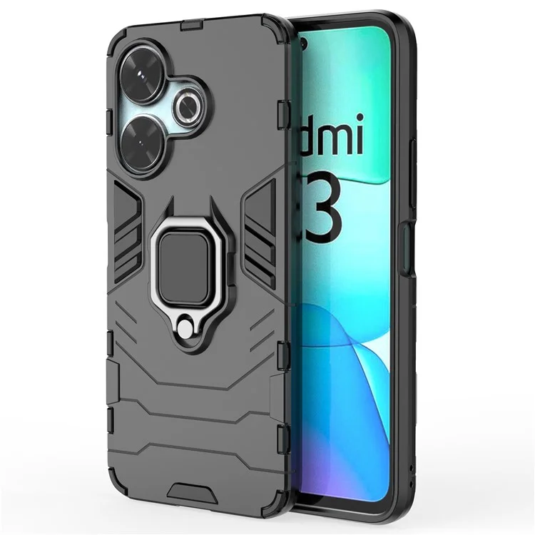 For Xiaomi Redmi 13 5G / 13 4G Case Armor  PC+TPU Phone Cover with Ring Kickstand - Black
