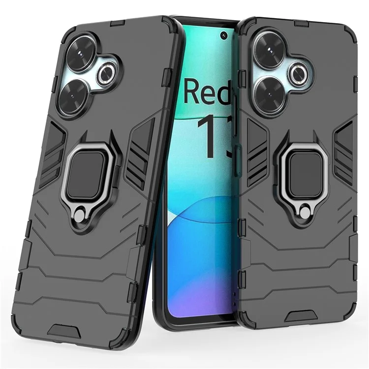 For Xiaomi Redmi 13 5G / 13 4G Case Armor  PC+TPU Phone Cover with Ring Kickstand - Black