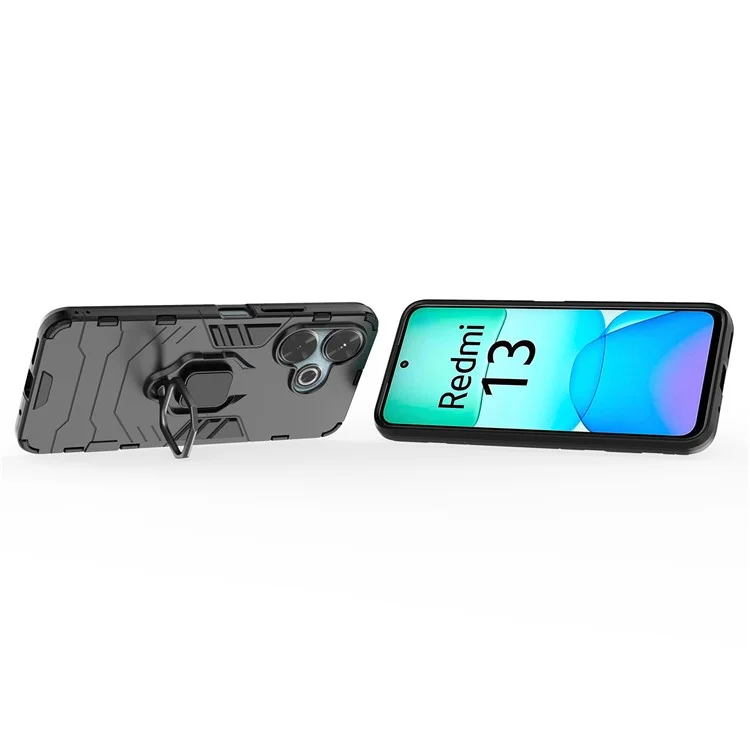 For Xiaomi Redmi 13 5G / 13 4G Case Armor  PC+TPU Phone Cover with Ring Kickstand - Black