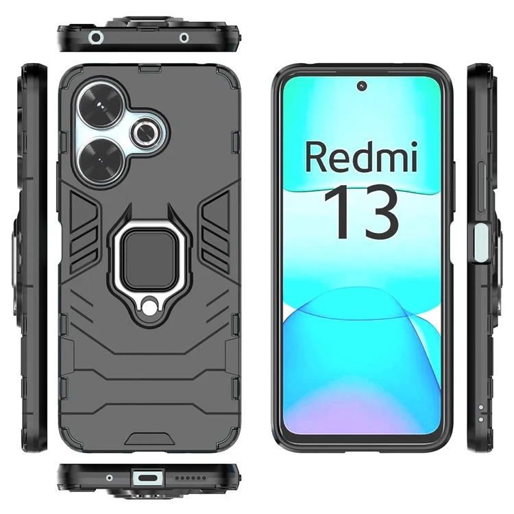 For Xiaomi Redmi 13 5G / 13 4G Case Armor  PC+TPU Phone Cover with Ring Kickstand - Black