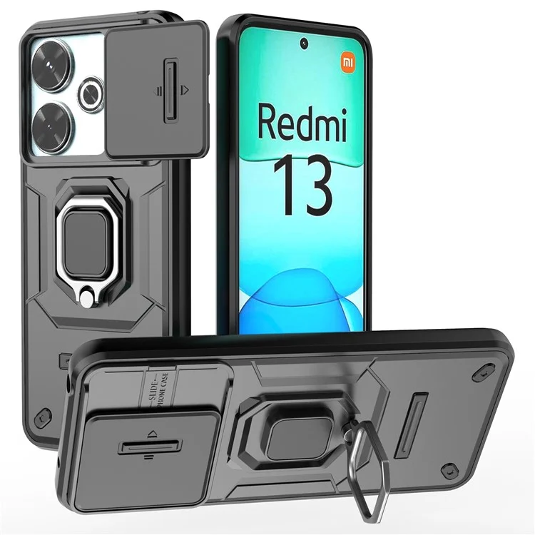 Für Xiaomi Redmi 13 5G / 13 4G Hülle Camshield Kickstand PC+TPU Handyhülle - Schwarz