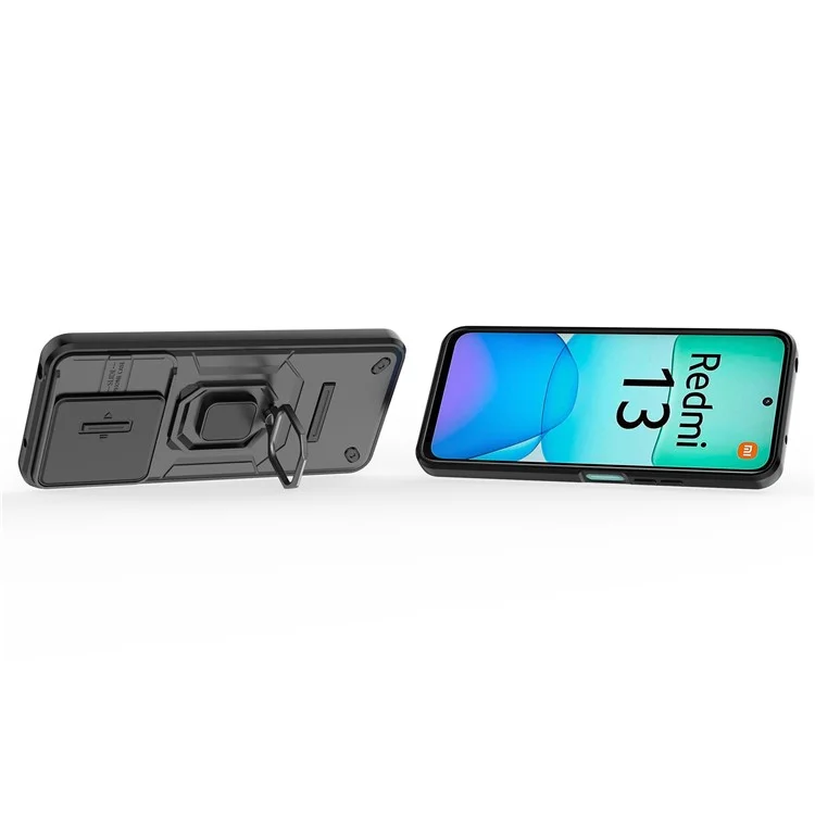 Für Xiaomi Redmi 13 5G / 13 4G Hülle Camshield Kickstand PC+TPU Handyhülle - Schwarz