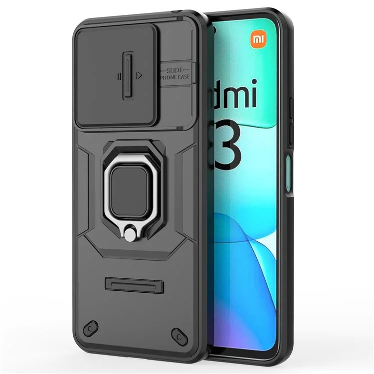 Für Xiaomi Redmi 13 5G / 13 4G Hülle Camshield Kickstand PC+TPU Handyhülle - Schwarz