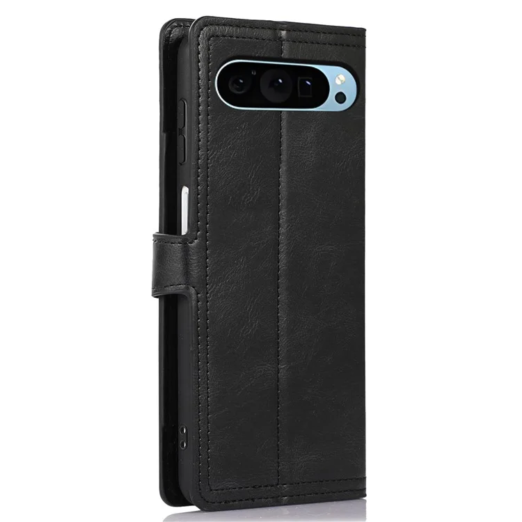 Чехол-книжка с застёжкой-молнией для Google Pixel 9 / 9 Pro, кожаный, с держателем для карт - чёрный