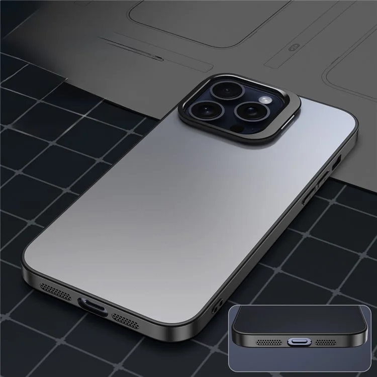 Pour iPhone 14 Pro Matte Back Case Kickstand PC+TPU Phone Cover - Gris foncé
