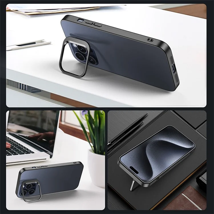 Pour iPhone 14 Pro Matte Back Case Kickstand PC+TPU Phone Cover - Gris foncé