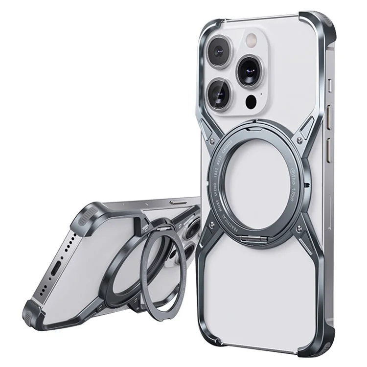 Para iPhone 15 Pro / 14 Pro / 13 Pro Bumper Case Aleación de Aluminio Borde Sin Borde Cubierta de Teléfono Soporte - Gris