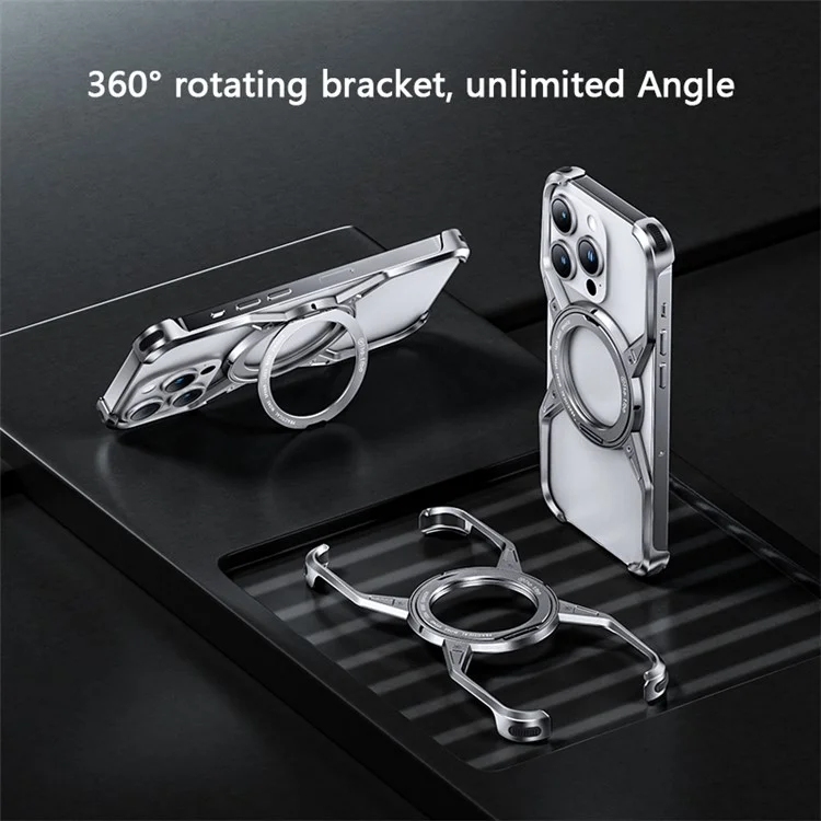 Para iPhone 15 Pro / 14 Pro / 13 Pro Bumper Case Aleación de Aluminio Borde Sin Borde Cubierta de Teléfono Soporte - Gris