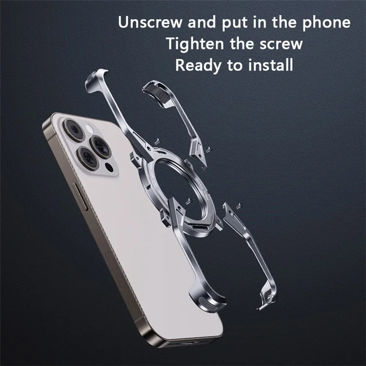 Para iPhone 15 Pro / 14 Pro / 13 Pro Bumper Case Aleación de Aluminio Borde Sin Borde Cubierta de Teléfono Soporte - Gris