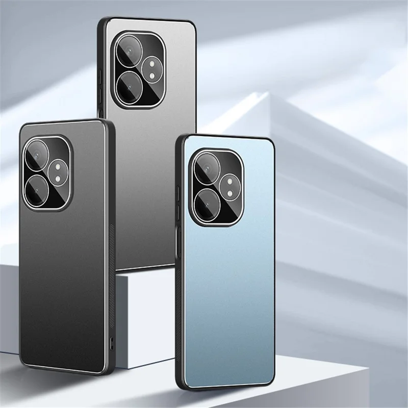 Para Realme GT Neo6 5G Case PC+TPU Anti-Drop Matte Phone Cover com Tempered Glass Lens Cover - Preto