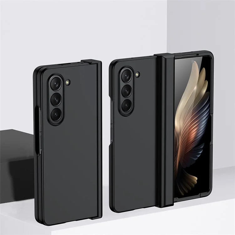 Para Samsung Galaxy Z Fold6 5G Funda Piel Sensación PC Cubierta de Teléfono con Protección de Bisagra - Negro