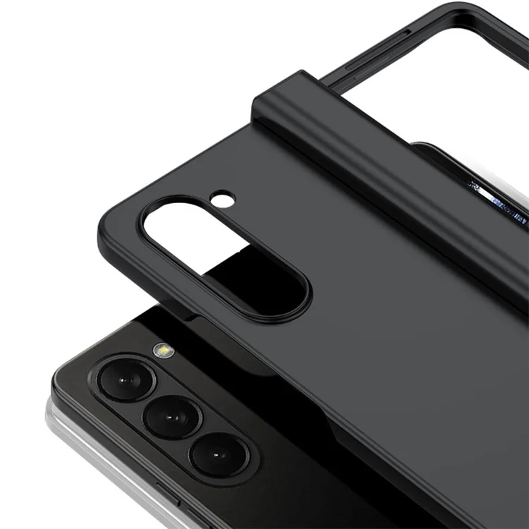 Para Samsung Galaxy Z Fold6 5G Funda Piel Sensación PC Cubierta de Teléfono con Protección de Bisagra - Negro