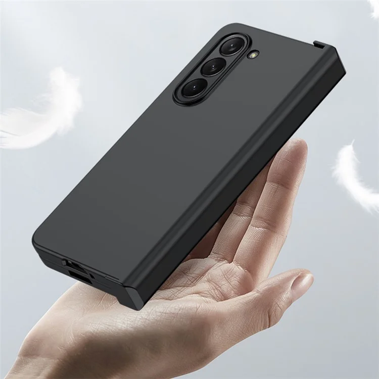 Para Samsung Galaxy Z Fold6 5G Funda Piel Sensación PC Cubierta de Teléfono con Protección de Bisagra - Negro