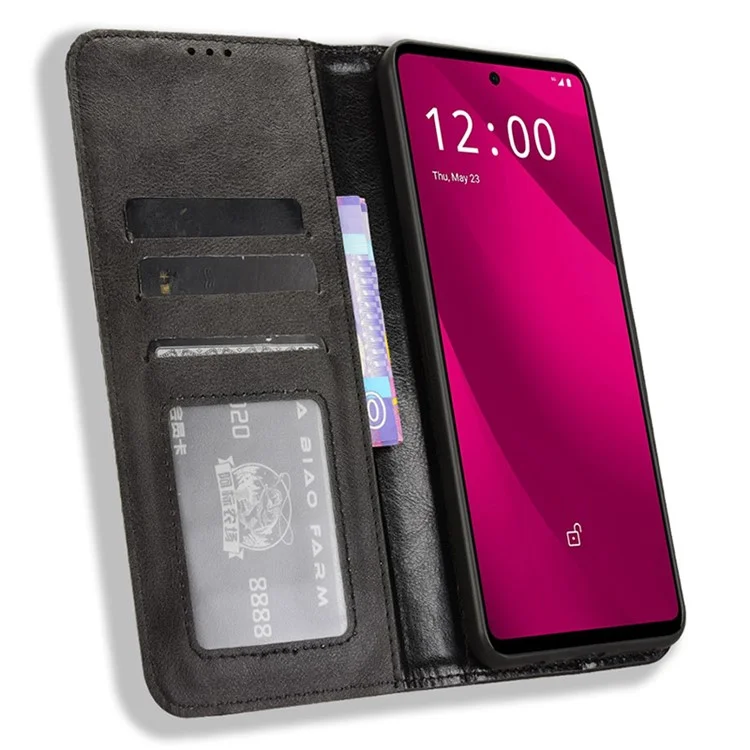 Для чехла T-Mobile REVVL 7 Pro / T Phone 2 Pro Магнитное закрытие Ретро кожаный чехол для телефона - Черный