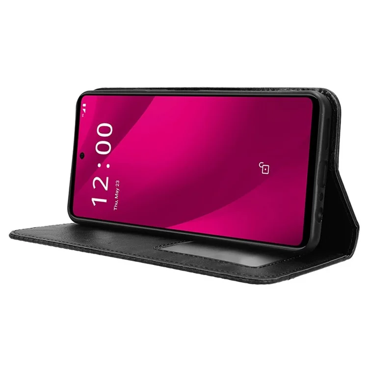 Для чехла T-Mobile REVVL 7 Pro / T Phone 2 Pro Магнитное закрытие Ретро кожаный чехол для телефона - Черный