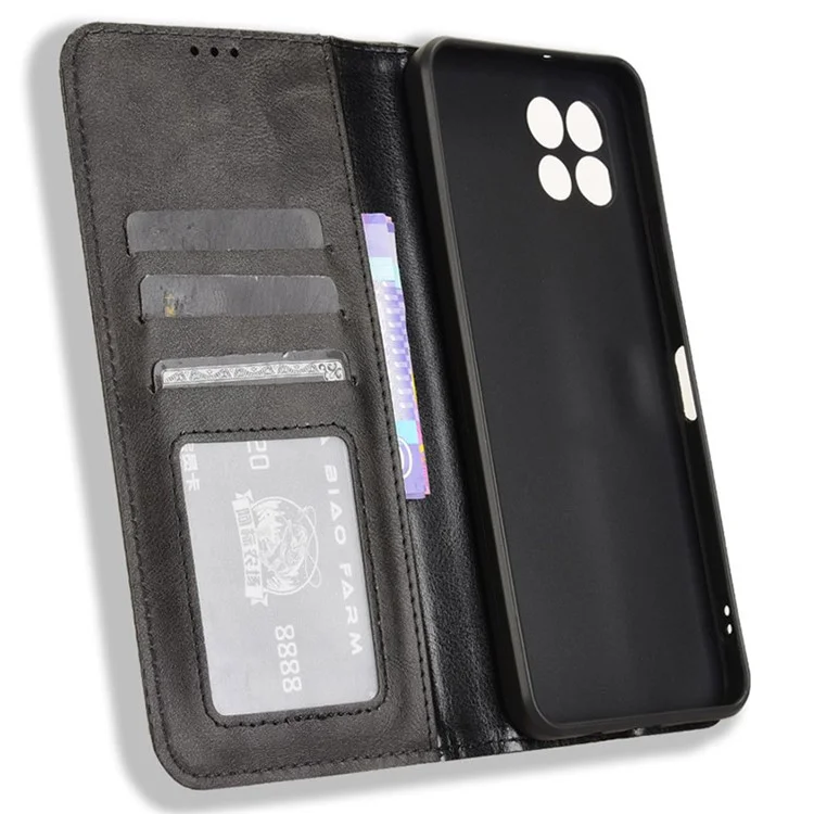 Para T-Mobile REVVL 7 / T Phone 2 Funda Cierre Magnético Retro de Piel - Negro