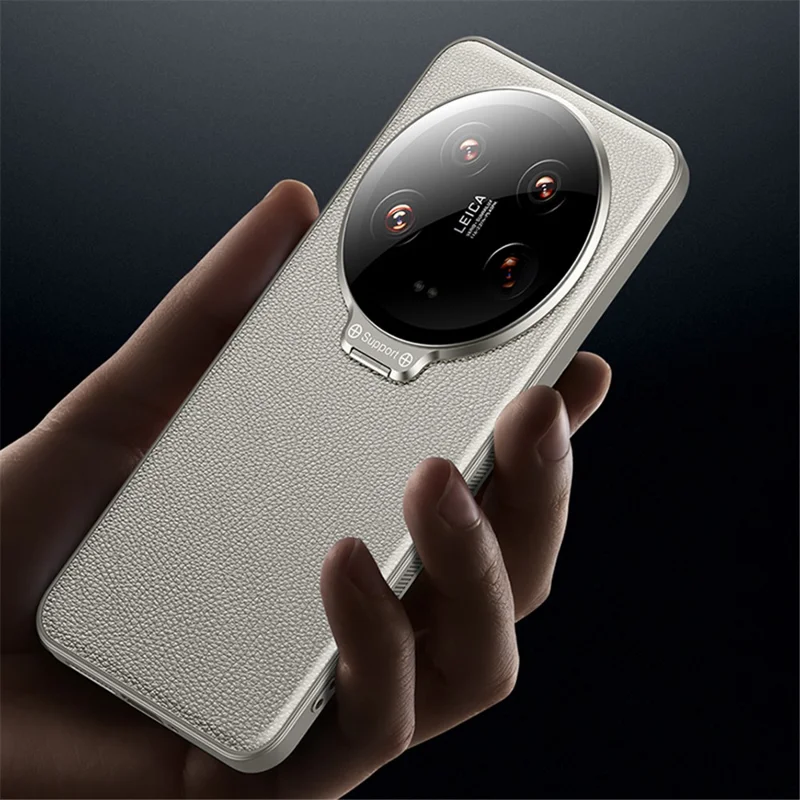 Para Xiaomi 14 Ultra Case com Quadro de Lente Suporte Capa de Couro PU + TPU + PC Magnética - Titânio Dourado