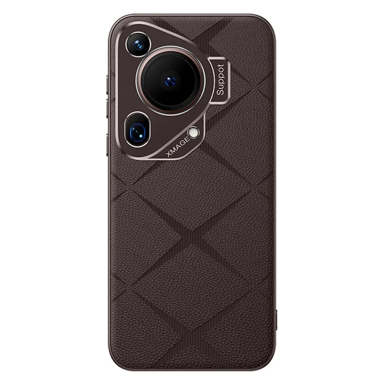 Für Huawei Pura 70 Ultra Case mit Linsenrahmen Ständer PU-Leder + TPU + PC Magnetische Handyhülle - Braun
