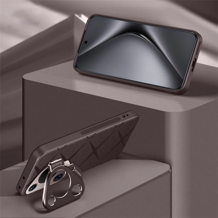 Für Huawei Pura 70 Ultra Case mit Linsenrahmen Ständer PU-Leder + TPU + PC Magnetische Handyhülle - Braun