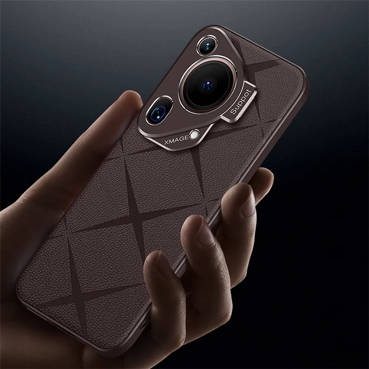 Für Huawei Pura 70 Ultra Case mit Linsenrahmen Ständer PU-Leder + TPU + PC Magnetische Handyhülle - Braun