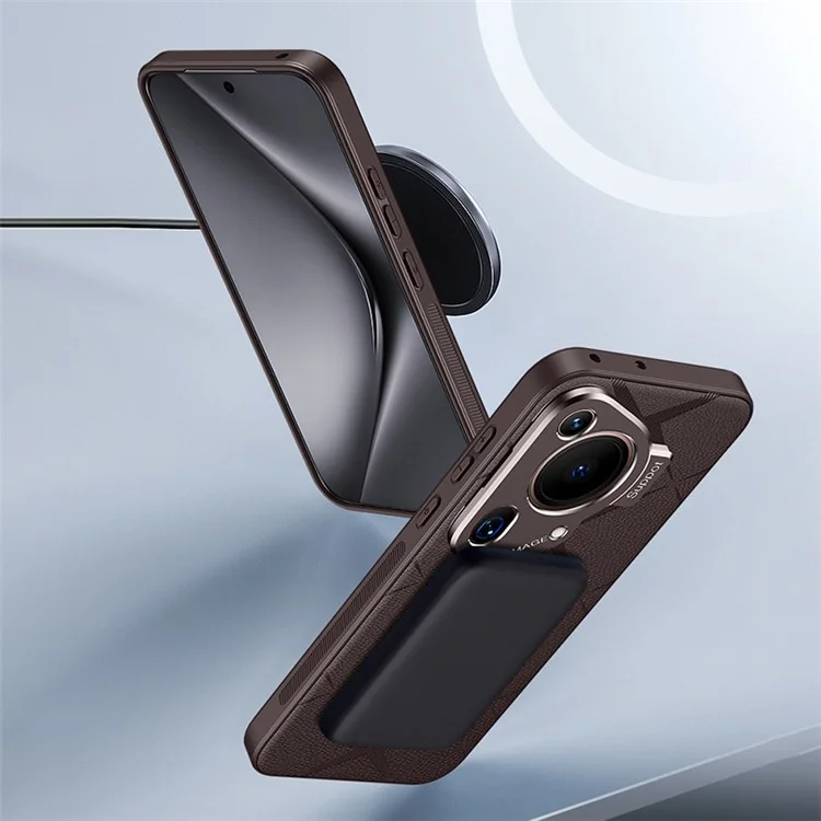 Für Huawei Pura 70 Ultra Case mit Linsenrahmen Ständer PU-Leder + TPU + PC Magnetische Handyhülle - Braun